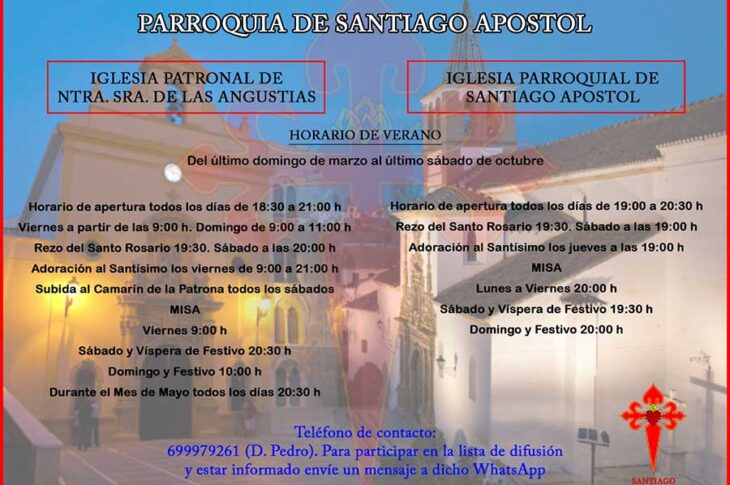 Horarios de la Iglesia parroquial de Santiago Apóstol Guadix e Iglesia patronal de Nuestra Señora de las Angustias