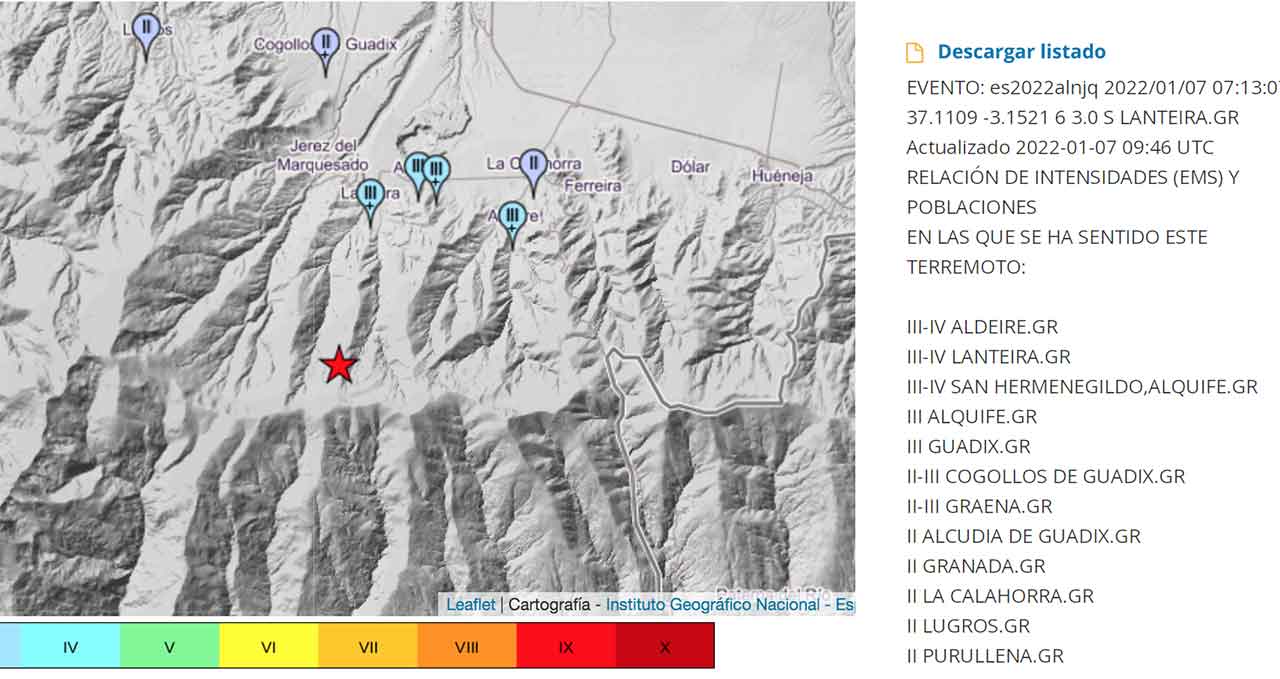 Terremoto en el pueblo de Lanteira