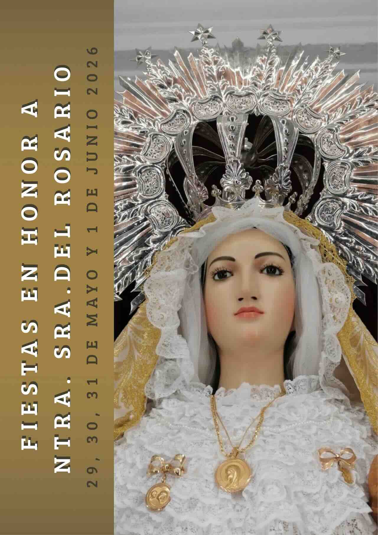 Cartel oficial de las Fiestas de Mayo 2026 de Aldeire en honor a la Virgen del Rosario con la programación de actividades religiosas y festivas.