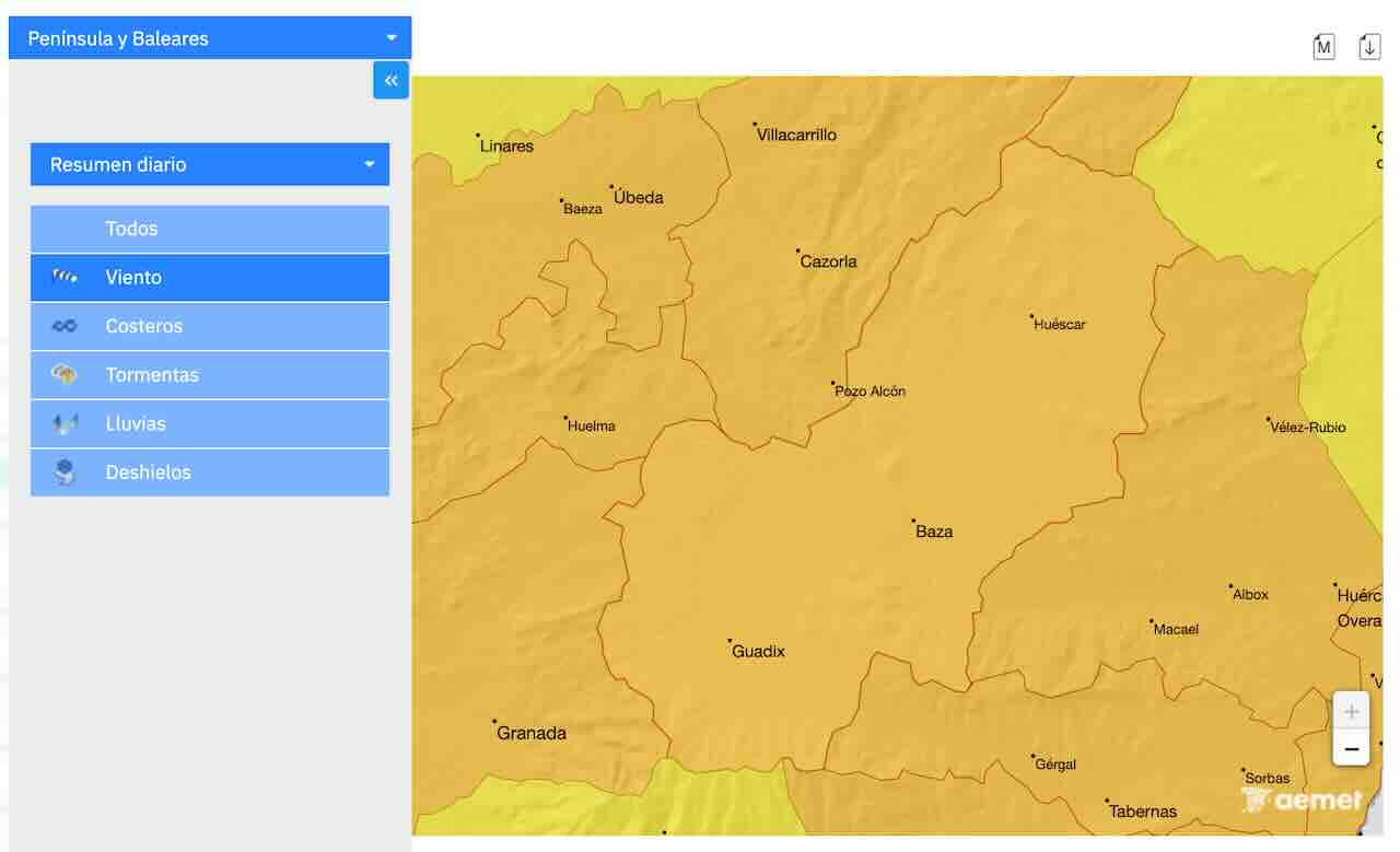 Alerta naranja por vientos en la Comarca de Guadix