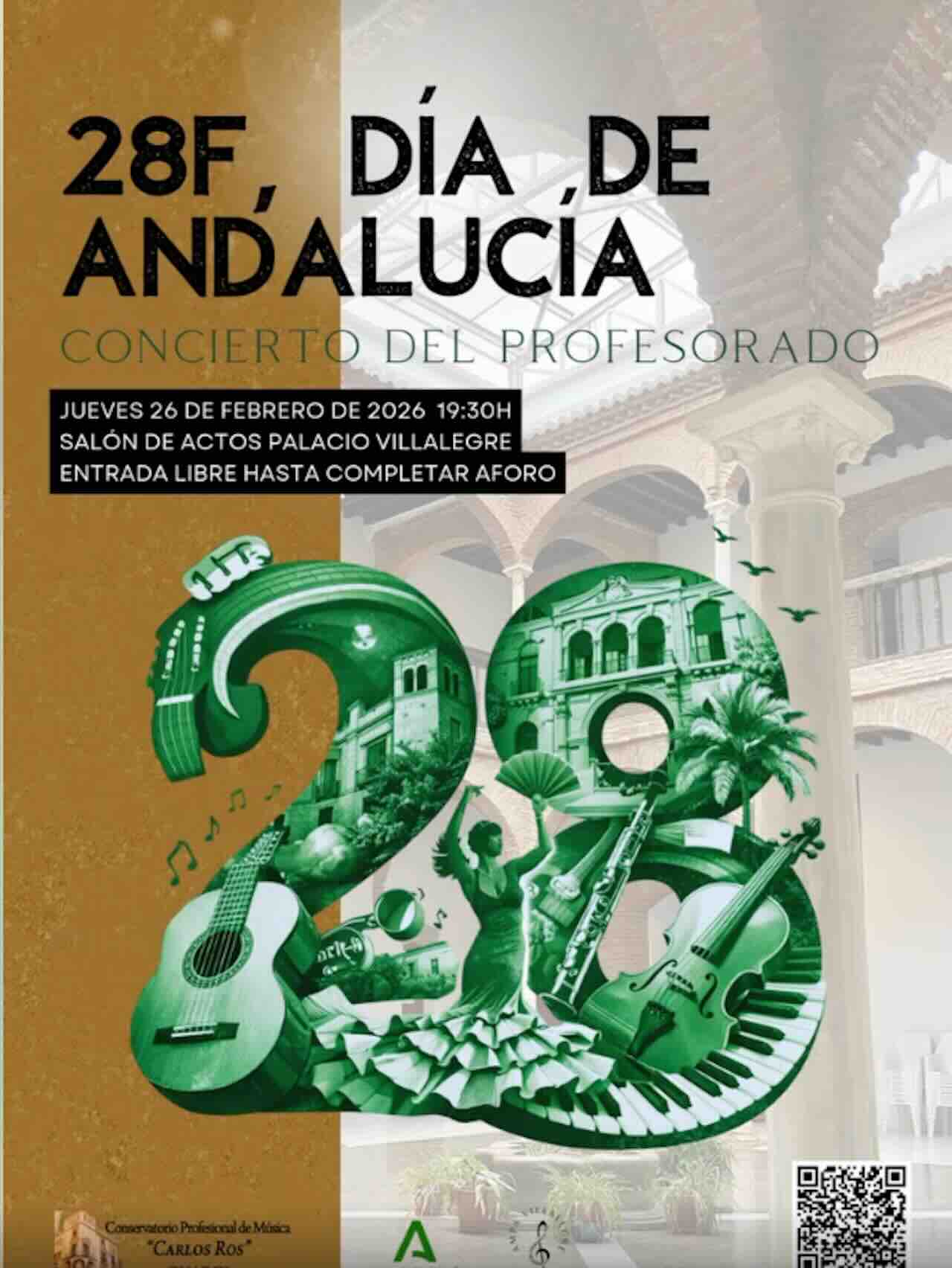 Cartel del Concierto del Profesorado en Guadix por el Día de Andalucía 2026 en el Palacio Villalegre