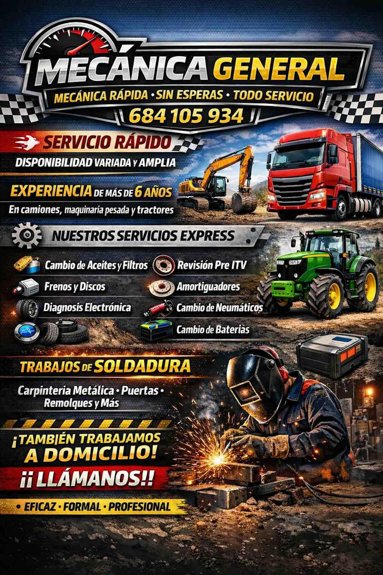Oferta de empleo en Guadix para mecánico general especializado en camiones, tractores y trabajos de soldadura