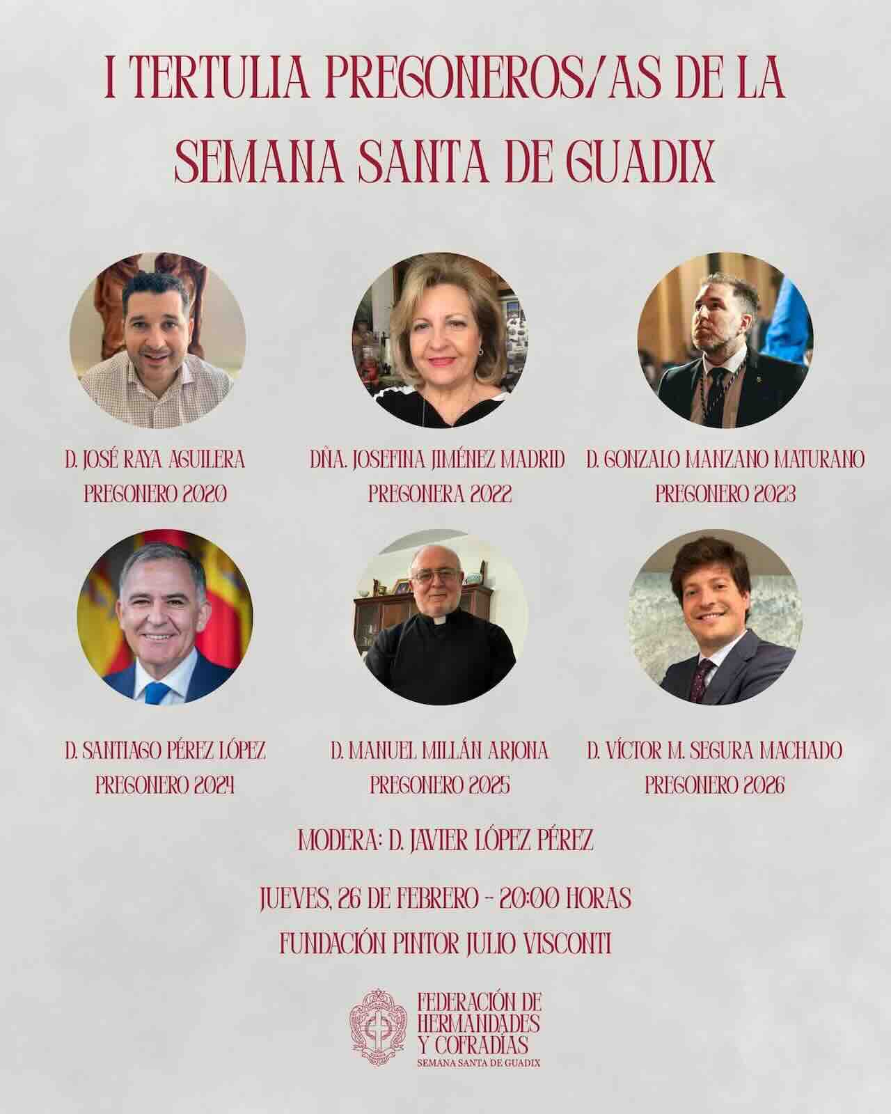 Cartel de la I Tertulia de Pregoneros de la Semana Santa de Guadix celebrada en la Fundación Pintor Julio Visconti