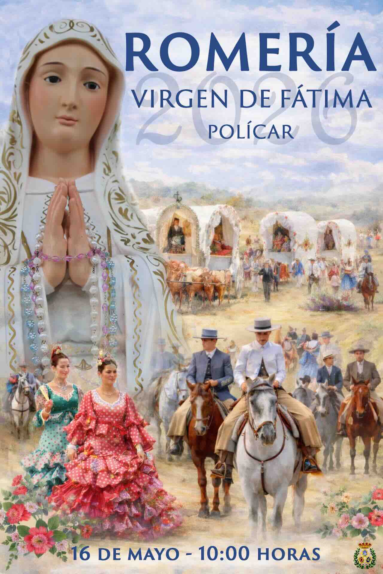 Cartel de la Romería Virgen de Fátima Polícar 2026 con caballistas, carretas y romeros tradicionales