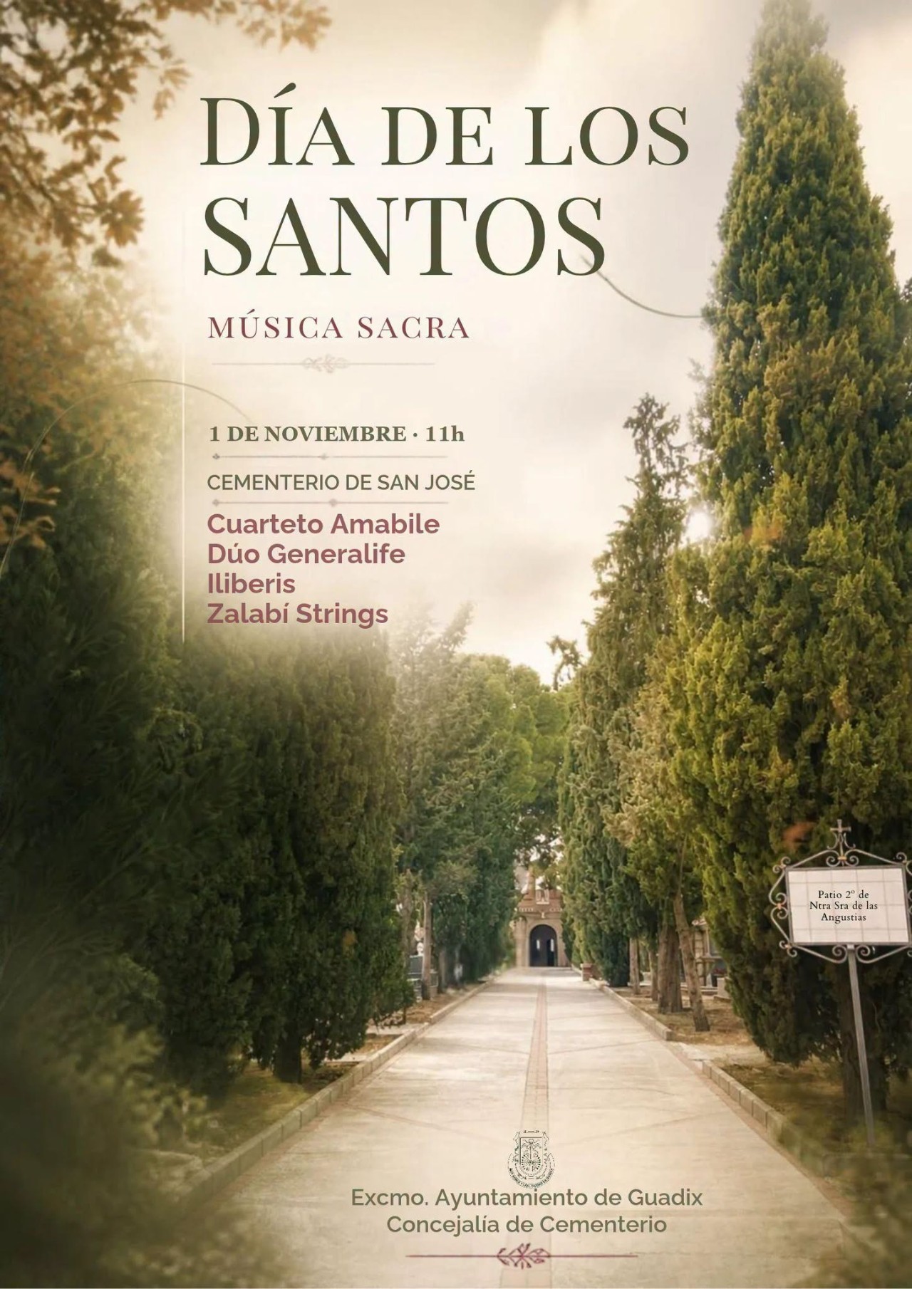 Cartel de la música sacra en el Día de Todos los Santos en el Cementerio de San José de Guadix